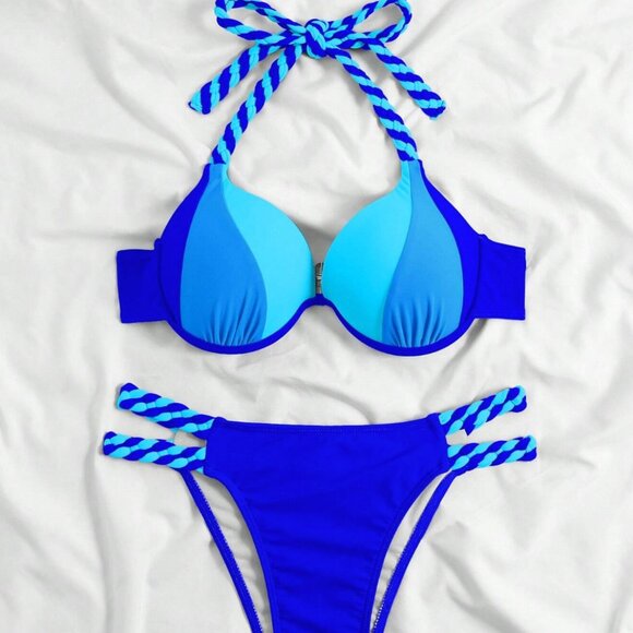 SHEIN Other - SHEIN Swim Colorblock Halter Push Up Bikini Swimsuit
